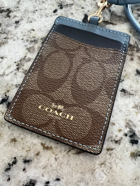 Coach ID Lanyard in Signature Monogram Canvas Brown, Blue, Tan, Gold - Picture 2 of 5